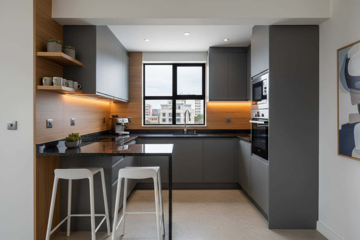 Modern kitchenette with breakfast bar