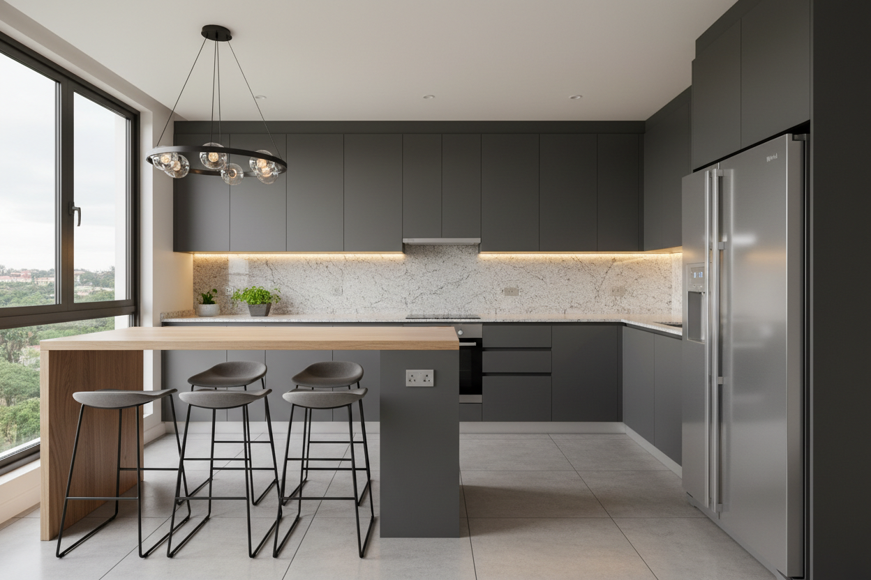 Fitted kitchen with modern appliances