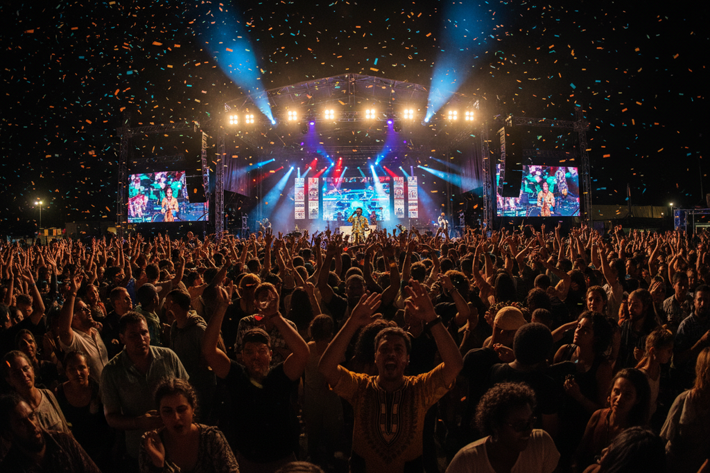 Crowd dancing at Afrobeat concert
