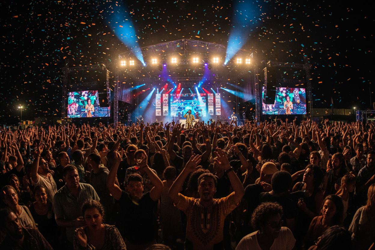 Crowd dancing at Afrobeat concert