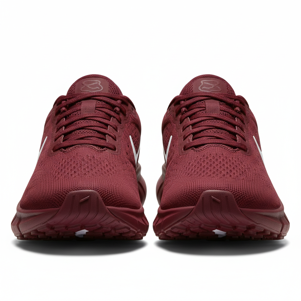 Burgundy athletic running sneakers - front pair view