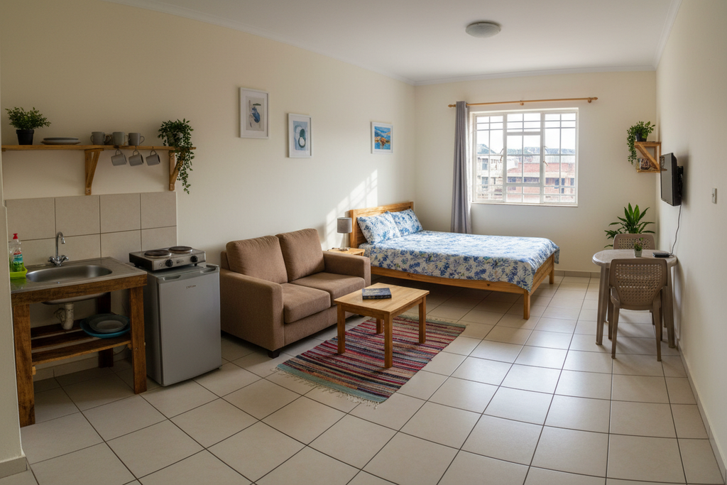 Bedsitter interior with kitchenette