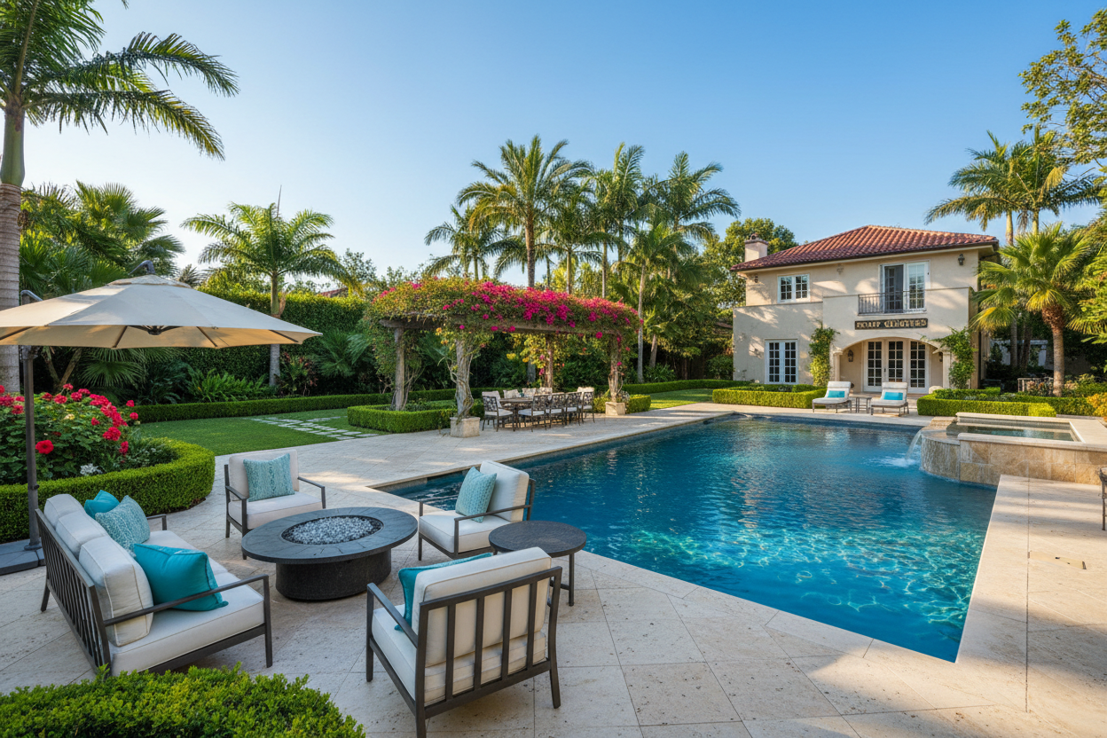 Swimming pool and backyard