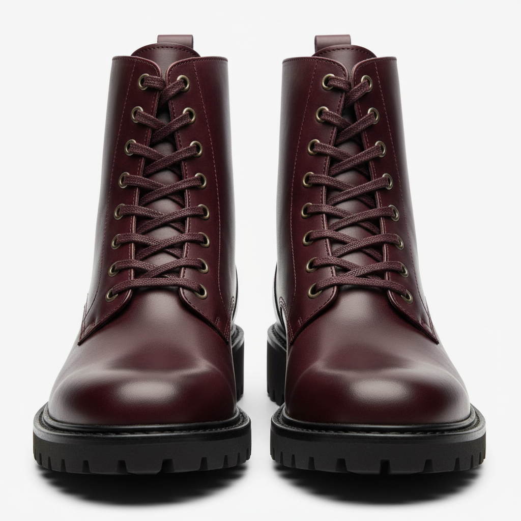 Burgundy leather ankle boots - front view