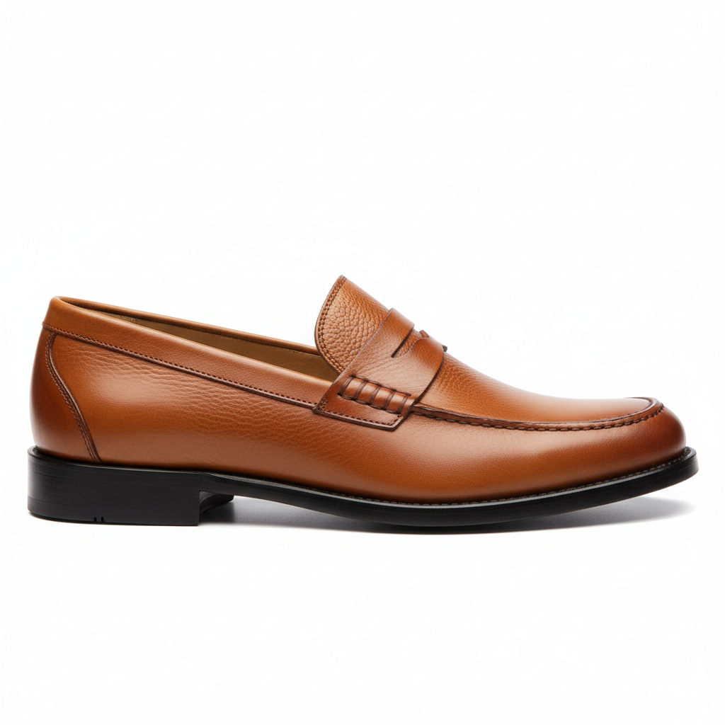 Classic tan brown penny loafer shoes - side profile