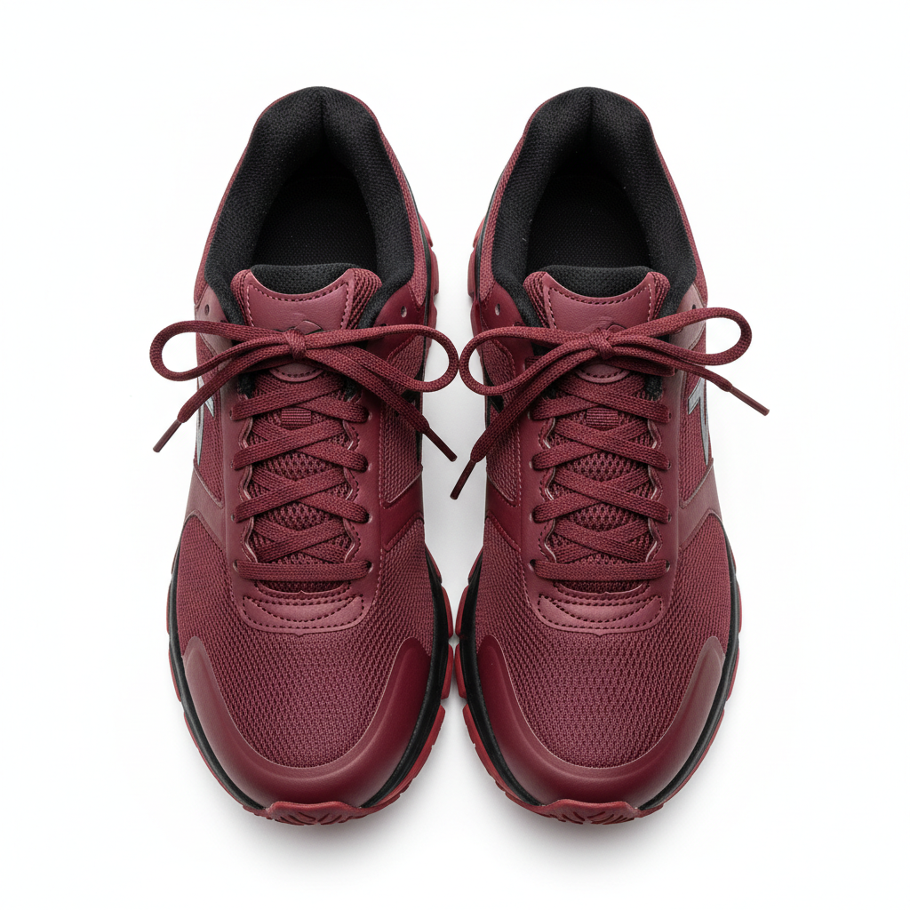 Burgundy sneakers - top view showing laces