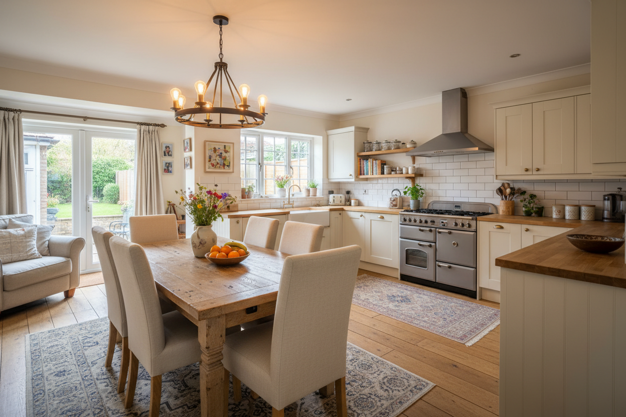 Dining room and kitchen area