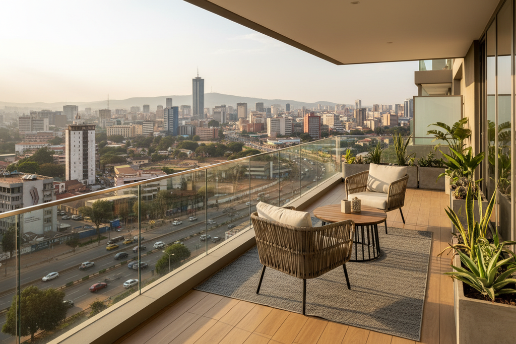 Balcony with skyline view
