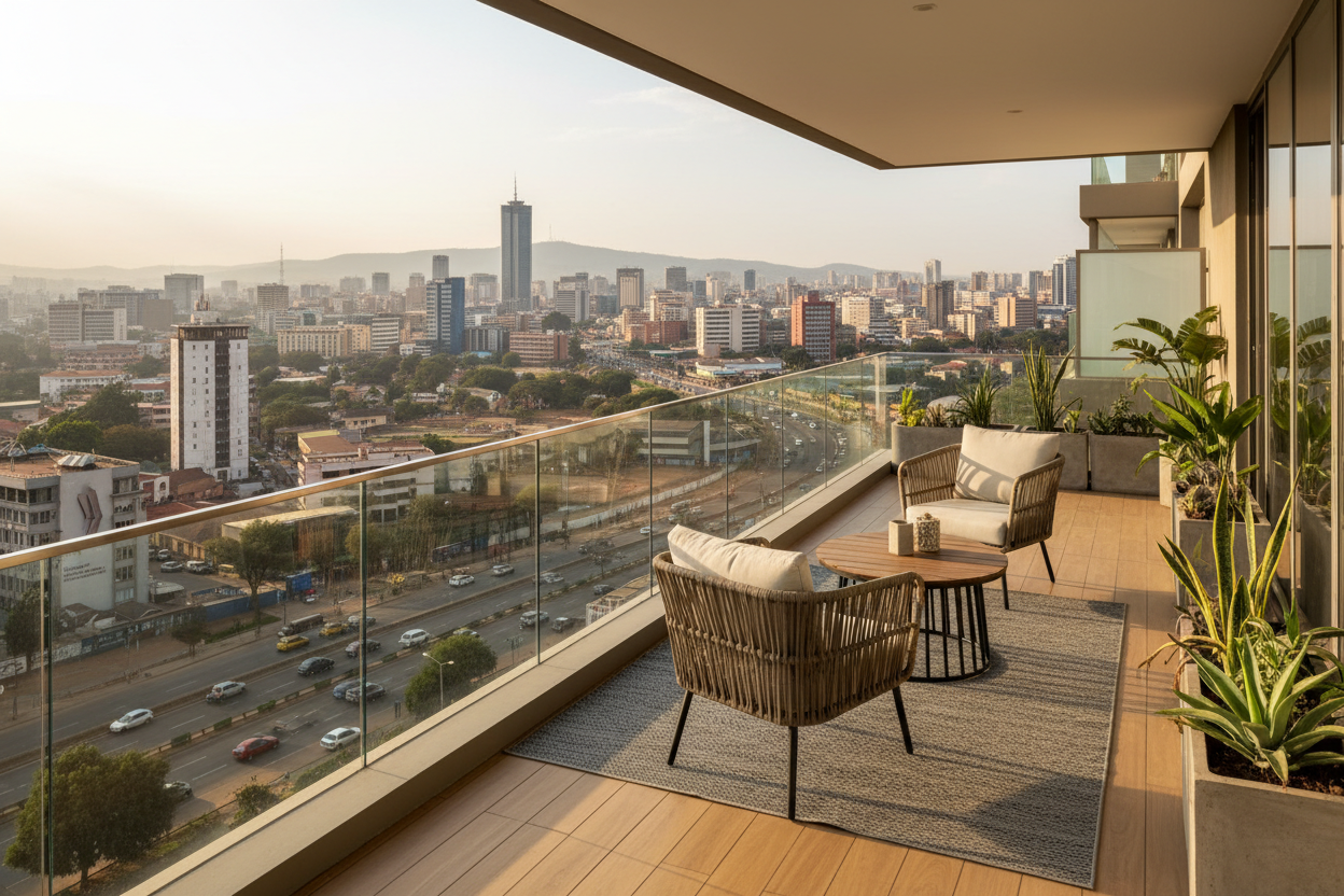 Balcony with skyline view