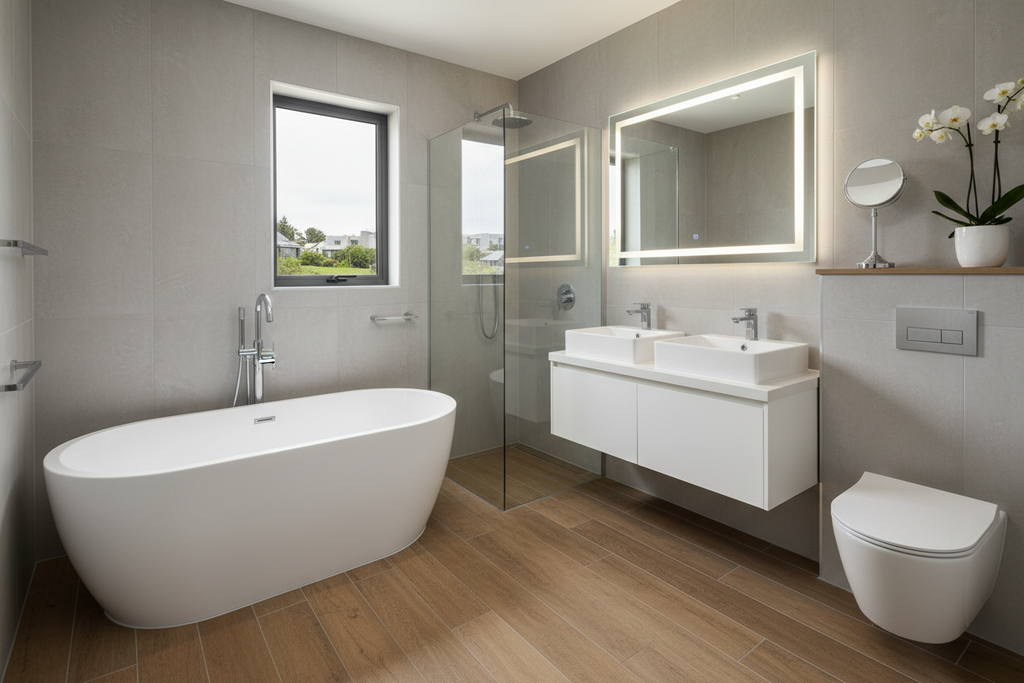 Modern bathroom with bathtub