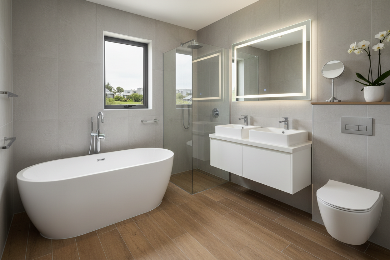 Modern bathroom with bathtub