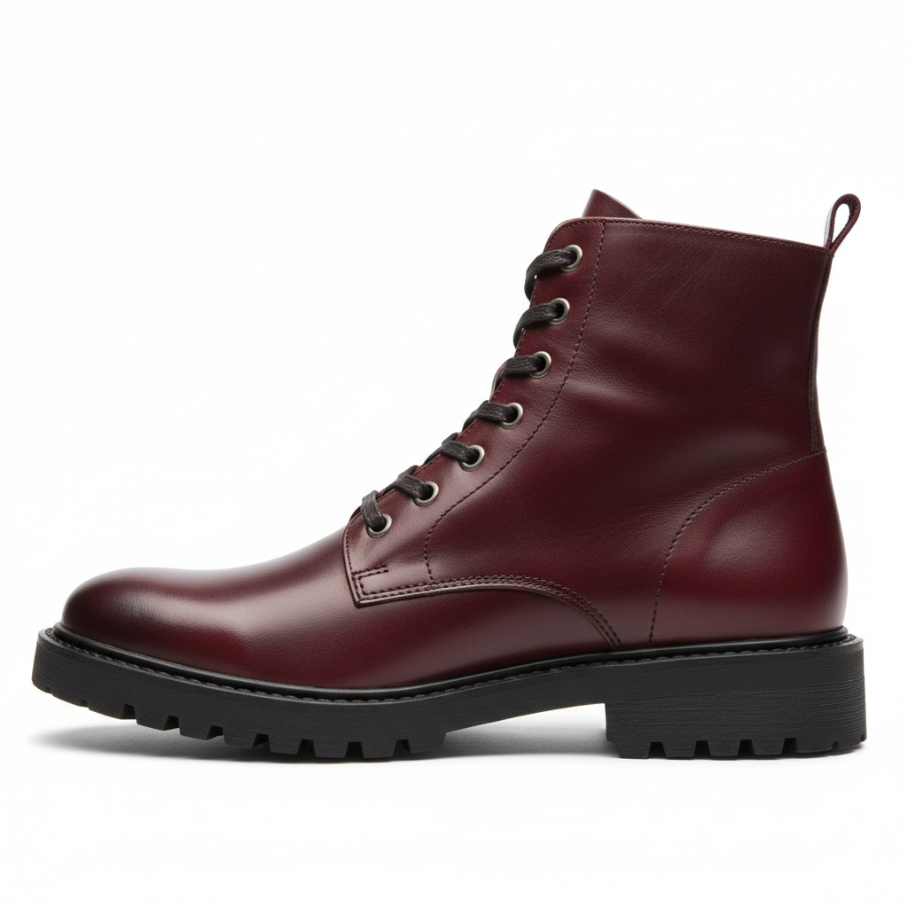 Burgundy leather ankle boots - side profile