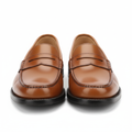 Classic tan brown penny loafer shoes - front view