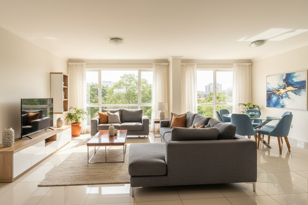Spacious living and dining area