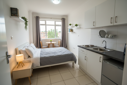 Bedsitter interior with kitchenette