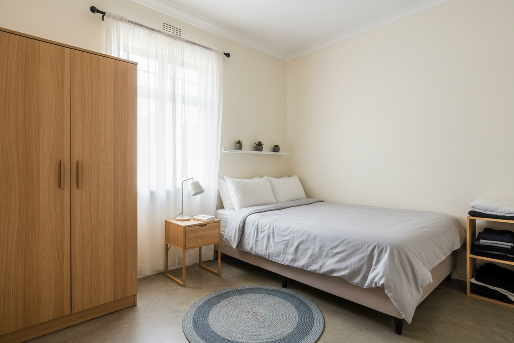 Bed area with wardrobe